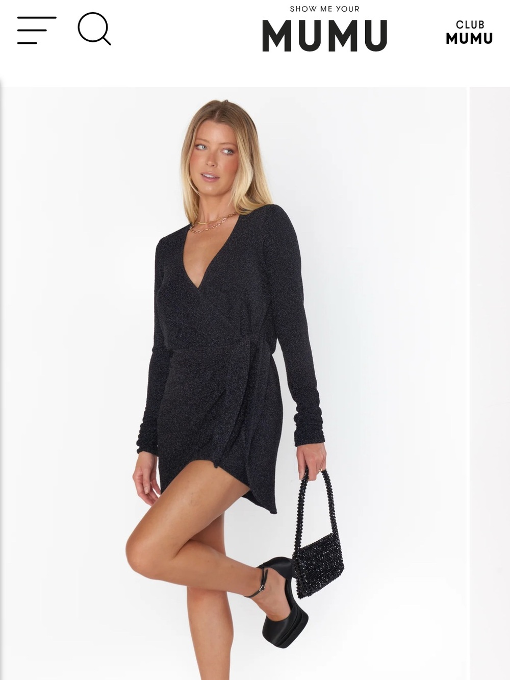 Show Me Your Mumu Black Sparkle Wrap Mini Dress